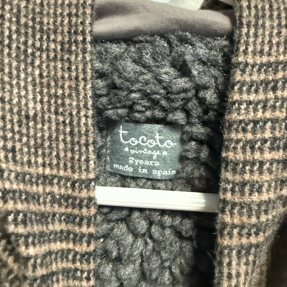TOCOTO VINTAGE Kids Brown and Gray Plaid Coat with Bunny Ears Hood - size 2T - Picture 7 of 10